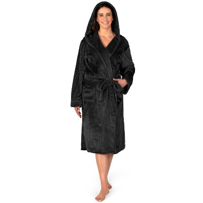 PAVILIA Women Robe with Hood, Fleece Plush Soft Long Hooded Robe, Fluffy Fuzzy Cozy Warm Bathrobe Shower Spa House