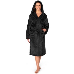 PAVILIA Women Robe with Hood, Fleece Plush Soft Long Hooded Robe, Fluffy Fuzzy Cozy Warm Bathrobe Shower Spa House - 1 of 4