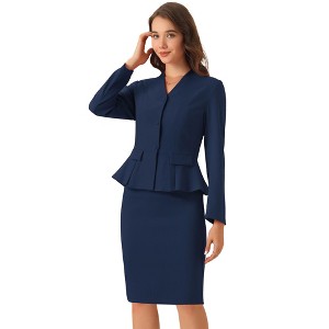 INSPIRE CHIC Women's Long Sleeve Collarless Peplum Blazer and Pencil Skirts Suit Set 2 Pcs - 1 of 4