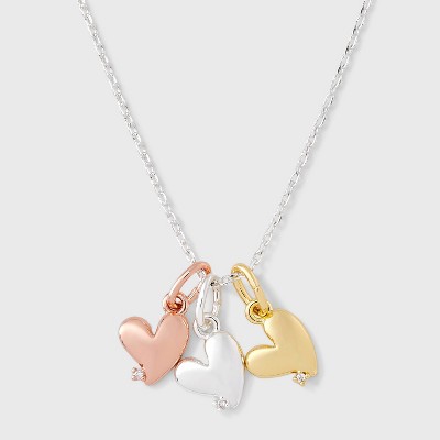 Silver Plated Cubic Zirconia Tri-Heart Necklace - Rose Gold/Silver/Gold
