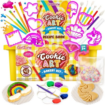 GirlZone Cookie Art Bakery Kit, Decorate Cookies Using Sugar Cookie Decorating Supplies with Stencils, Brushes and Cutters