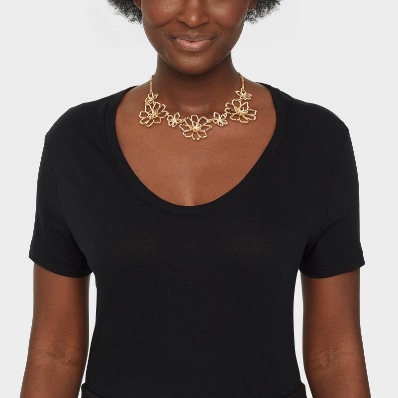 Gold Flowers Statement Necklace - A New Day&#8482; Gold, 3 of 7