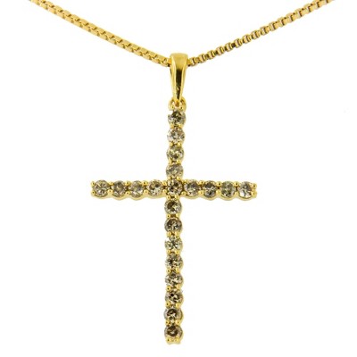 Haus of Brilliance 14K Yellow Gold Plated Silver 1/2 Cttw Champagne Diamond Cross Pendant Necklace