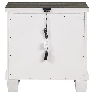 Distressed Gray and White 2-Drawer Pine Wood Nightstand