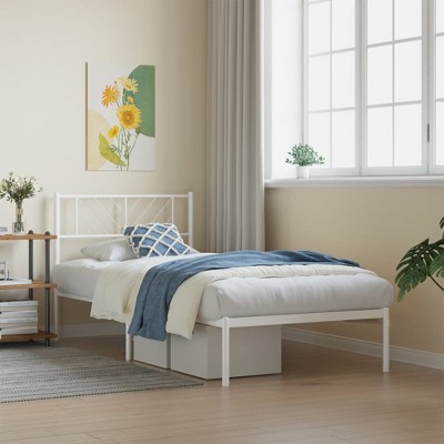 vidaXL Metal Bed Frame with Headboard White 39.4 in.x78.7 in.