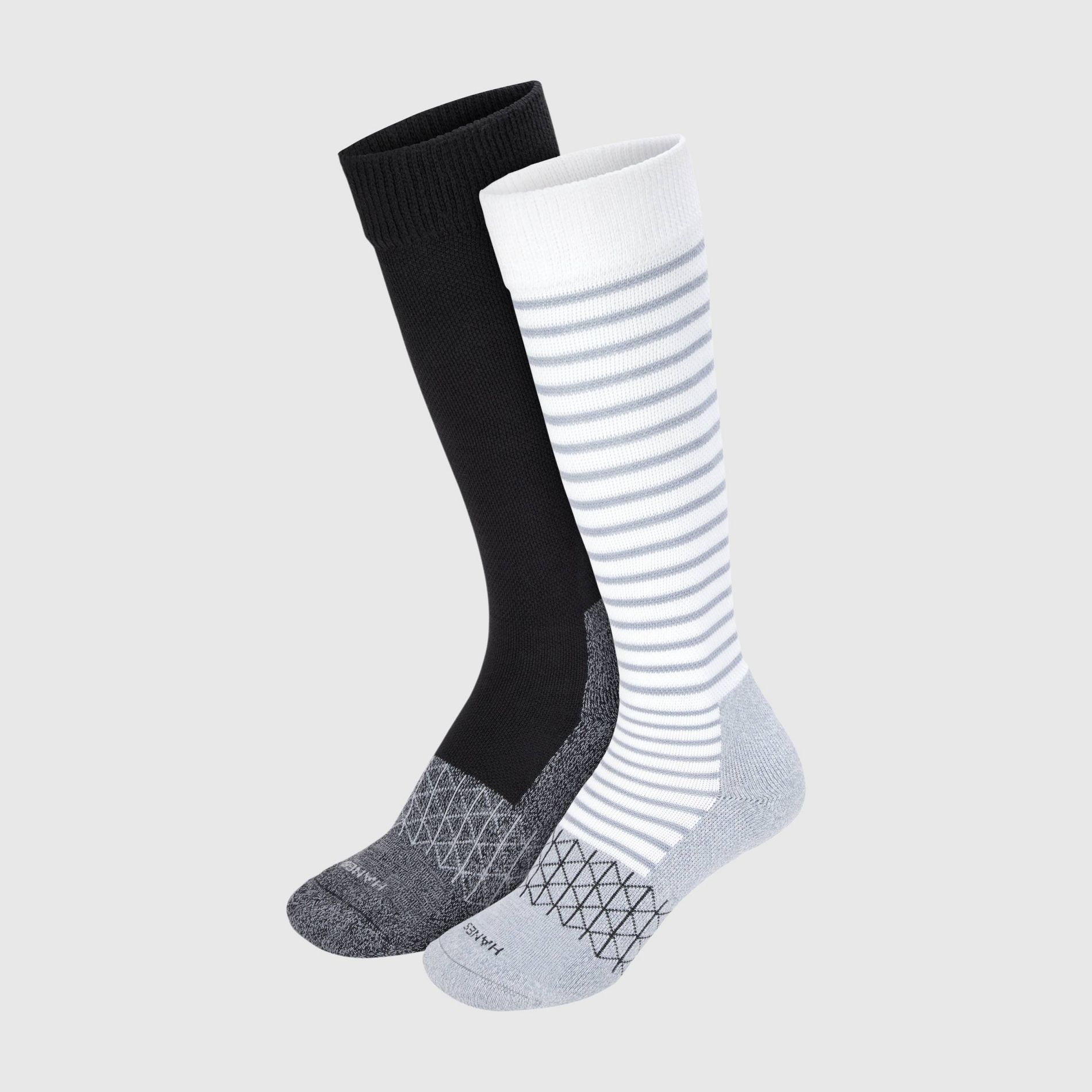 Hanes Women's Absolute Wellness 2pk Over-the-Calf Socks, Mild Graduated Compression - Gray/Black 5-9: Cotton Blend, Cushioned Sole, Seamless Toe