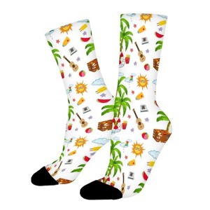 Summer Coconut Tree Women Printed Crew Socks Funny Funky Socks Soft Polyester Novelty Gifts for Artists Men - 1 of 1