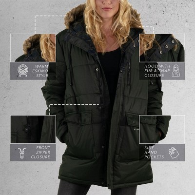Members Only Women's Snorkel Puffer Oversized Jacket Olive Large