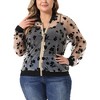 Agnes Orinda Women's Plus Size Bomber Mesh Sheer Floral Lace Long Sleeve Fashion Jackets - 2 of 4