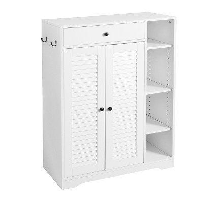 ZHUTA Freestanding Shoe Rack Organizer with 2 Shutter Door, Entryway Narrow Shoe Storage with Adjustable Storage Shelf &Top Drawer