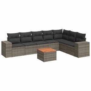 vidaXL Patio Sofa Set with Cushions Outdoor Furniture 8 Piece Poly Rattan - Gray - 1 of 4