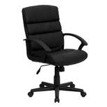 Mid-Back LeatherSoft Swivel Task Office Chair with Accent Divided Back and Arms Black Leather - Flash Furniture
