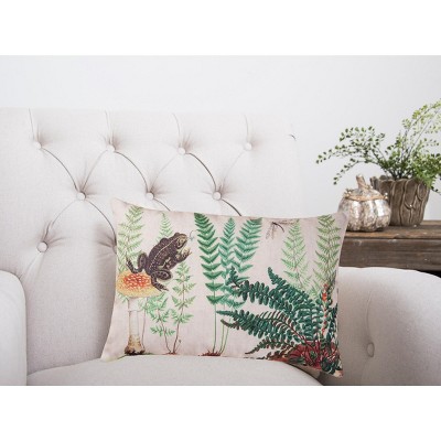 Fern and Frog Botanical Green Polyester Lumbar Pillow