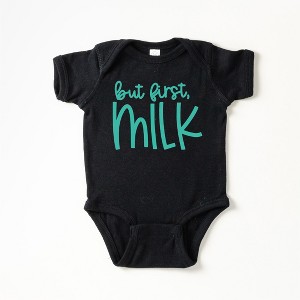 The Juniper Shop But First Milk Baby Bodysuit - NB - Black - 1 of 2