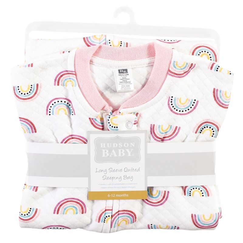 Hudson Baby Infant Girl Premium Quilted Long Sleeve Sleeping Bag and Wearable Blanket, Modern Rainbow, 3 of 4