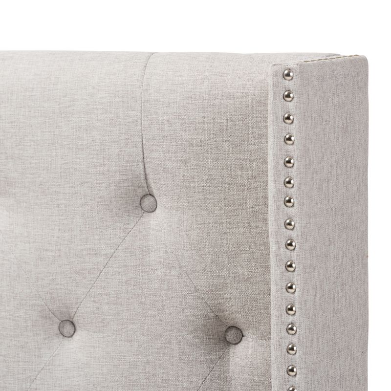 Ally Modern and Contemporary Fabric Button Tufted Nail Head Winged Headboard King Light Beige Gray - Baxton Studio, 4 of 7