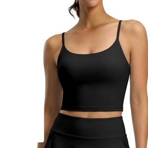 Women Criss Cross Back Thin Strap Sports Bra Scoop Neck Crop Yoga