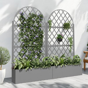 Iron Gray Arch-Shaped Planter Box with Diamond Trellis - 1 of 3