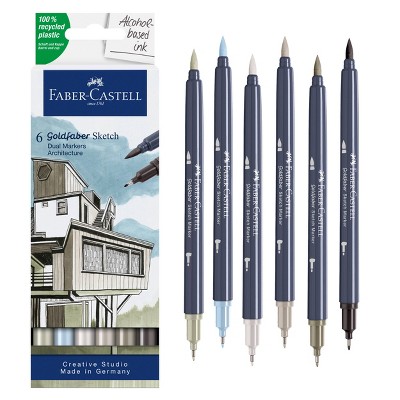 Faber-Castell Goldfaber Sketch Markers Architect: 6-Piece Multicolored Art & Craft Tool Set with Waterbrush for Drawing