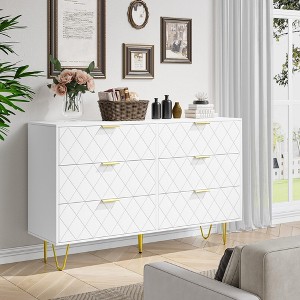 6 Drawers Fluted Dresser for Bedroom, Wooden Dresser TV Stand, Metal Modern Chest of Drawers Clothes Storage Organizer for Closet Living Room Hallway - 1 of 4