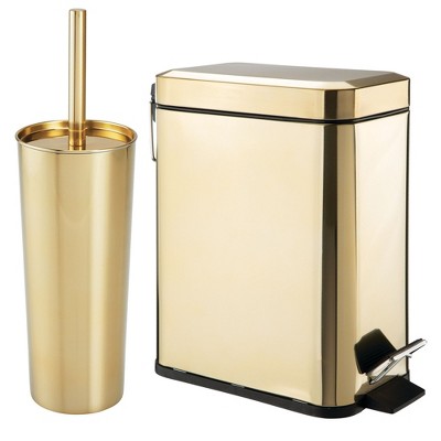 mDesign 1.3 Gallon Rectangle Metal Step Can with Liner/Handle, Soft Brass