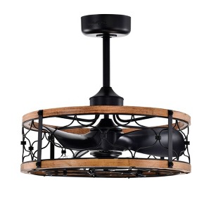 Warehouse Of Tiffany Cornelia 24" Farmhouse Matte Black Finish Fandelier with Remote Control - 1 of 2
