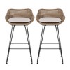 29.25" Outdoor Wicker and Iron Low Back Barstools, Light Brown, with Beige Cushion (Set of 2) - 2 of 4