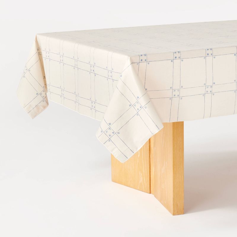 60&#34;x84&#34; Windowpane Oiled Tablecloth Blue - Threshold&#8482; designed with Studio McGee, 1 of 5