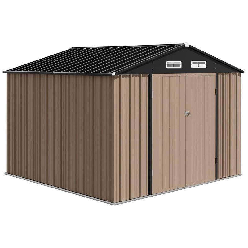 8'x8' Outdoor Storage Shed, Large Garden Shed. Updated Reinforced and Lockable Doors Frame Metal Storage Shed for Patiofor Backyard, Patio，Lawn，Brown, 5 of 8