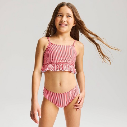 Детские купальники Cat & Jack Girls' Striped Ruffle Tankini Set - Cat & Jack™ Red M