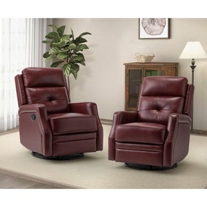 Set of 2 Basilio 28.74 Wide Tufted Wooden Upholstery Genuine Leather Swivel Rocker Recliner with Nailhead Trims| ART OF LIVING DESIGNS - 1 of 4