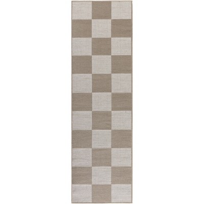 Nourison Washable Modern Jute Checkered Geometric Non-Skid Indoor Area Rug Natural Ivory 2'3"x7'6"