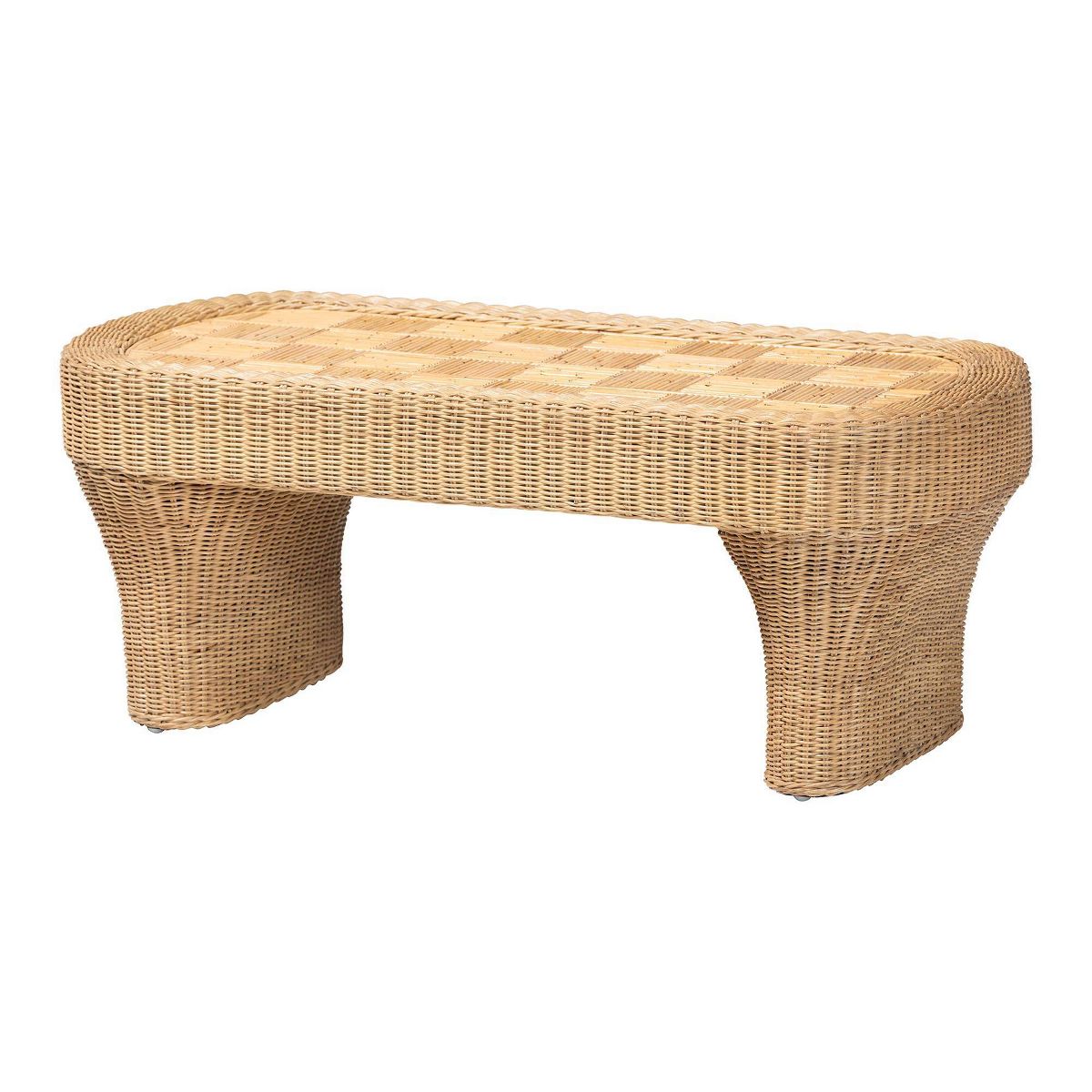 bali & pari 40.2" Irregular Canika Natural Rattan Coffee Table with Handwoven Wicker Brown