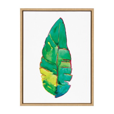 Natural Framed Banana Leaf Canvas Wall Art, 18x24