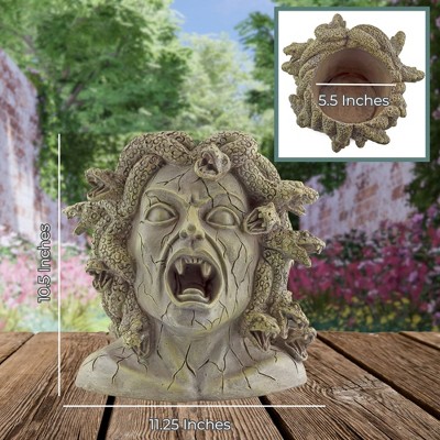 Large Gray Resin Medusa Head Planter for Outdoor Decor