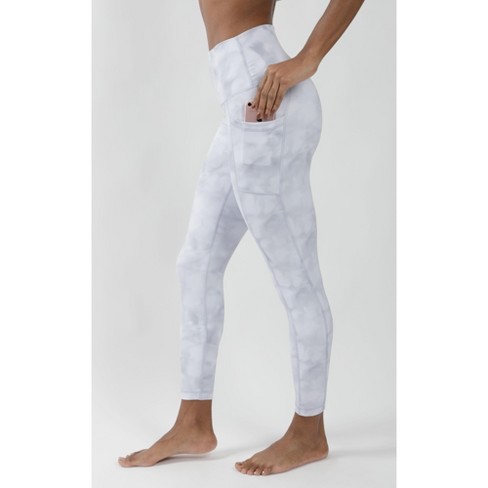 Yogalicious - Women's Watercolor Elastic Free High Waist Side Pocket Ankle  Legging - White/Grey - Small