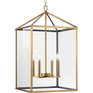 Progress Lighting Hillcrest 4-Light Foyer Light, Vintage Brass, Clear Beveled Glass Panels, Steel Material - 1 of 3