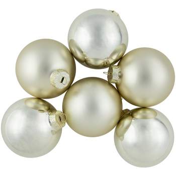 Northlight 6ct Gold 2-Finish Glass Ball Christmas Ornaments 3.25" (80mm)