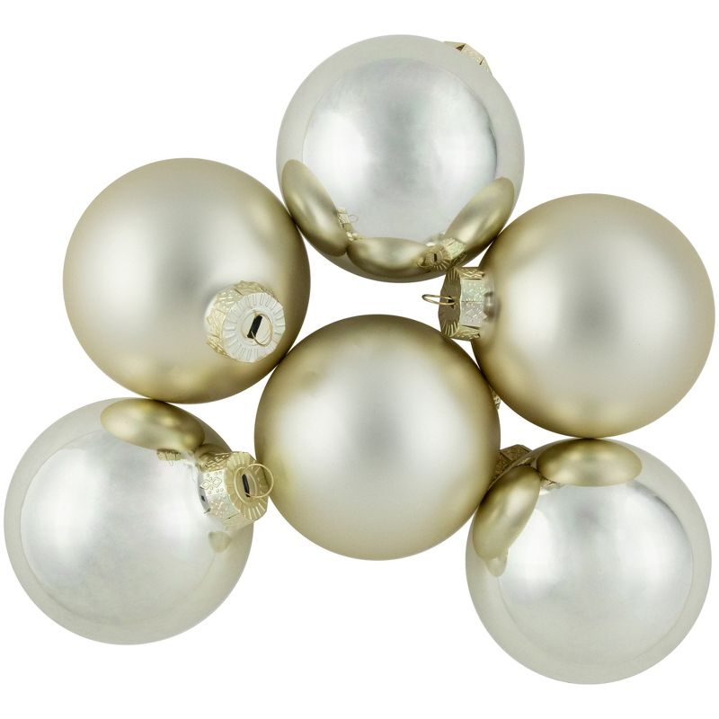 Northlight 6ct Gold 2-Finish Glass Ball Christmas Ornaments 3.25" (80mm), 1 of 7