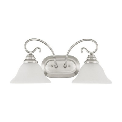 Brushed Nickel 2-Light Vanity with White Alabaster Glass