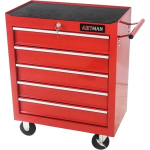 5-Drawer Rolling Tool Cart, Heavy-Duty Steel Storage Cabinet with Locking Wheels, Multifunctional Workshop Organizer for Garage & Warehouse, Red - 1 of 4