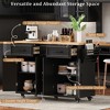 LOVSON 56.5'' kitchen island with foldable leaves, power outlets, 5 drawers, and adjustable shelves, suitable for kitchens and dining rooms, black - 4 of 4