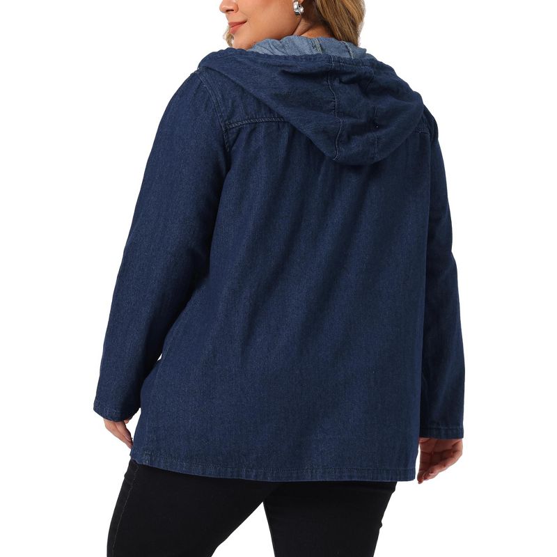 Agnes Orinda Women's Plus Size Layered Drawstring Hood Utility with Pockets Jean Jackets, 4 of 6