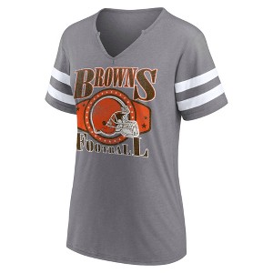 NFL Cleveland Browns Women's Gray Short Sleeve Split Neck T-Shirt - 1 of 3