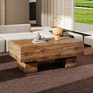 Lyngins 43.3" Modern Coffee Table, Simple Marble Texture MDF Coffee Table, Center Table & Living Room Table for Stylish Spaces, 300 lbs Capacity - 1 of 4