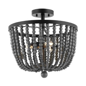16" LED 3-Light Drift Wood Bead Iron Pendant Oil Rubbed Bronze/Gray - JONATHAN Y - 1 of 4