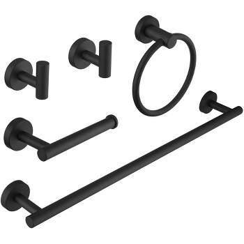 BWE 5-Piece Bath Hardware with Towel Bar Towel Hook Toilet Paper Holder and Towel Ring Set