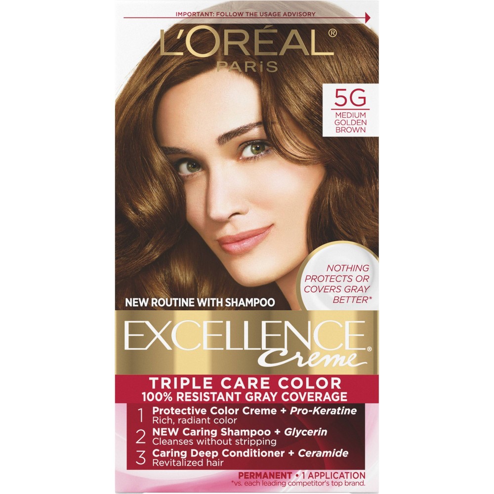 Photos - Hair Dye LOreal L'Oreal Paris Excellence Triple Protection Permanent Hair Color - 6.3 fl oz - 5G M Golden Brown - 1 Kit 