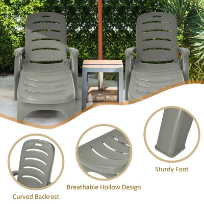 Gray Adjustable Outdoor Chaise Lounge with Arms and Wheels