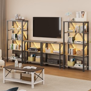 Bookshelf with Adjustable LED Lights - Industrial Rustic Metal Frame Bookcase with Open Shelves, Small Low Book Shelf for Home Office, Bedroom - 1 of 4